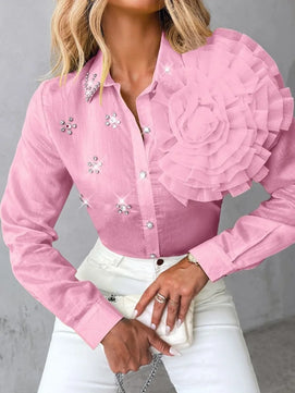 Women's Polyester Turn-Down Collar Long Sleeve Casual Wear Blouse