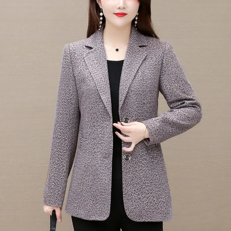 Women's Polyester Notched Collar Long Sleeve Single Button Blazer