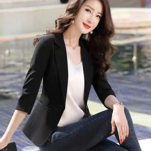 Women's Polyester Notched Collar Long Sleeve Single Button Blazer