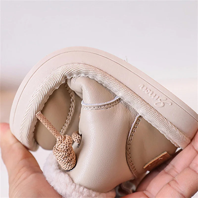 Kid's Leather Round Toe Zip Closure Casual Wear Waterproof Shoes