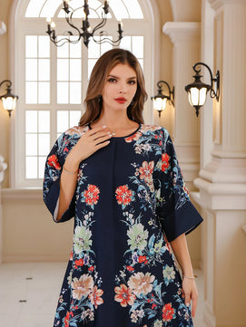 Women's Arabian Polyester Full Sleeves Floral Pattern Dress