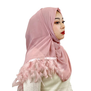 Women's Arabian Polyester Head Wrap Feather Pattern Elegant Hijabs