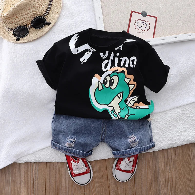 Kid's Boy Cotton O-Neck Short Sleeves Swimwear Two-Piece Suit