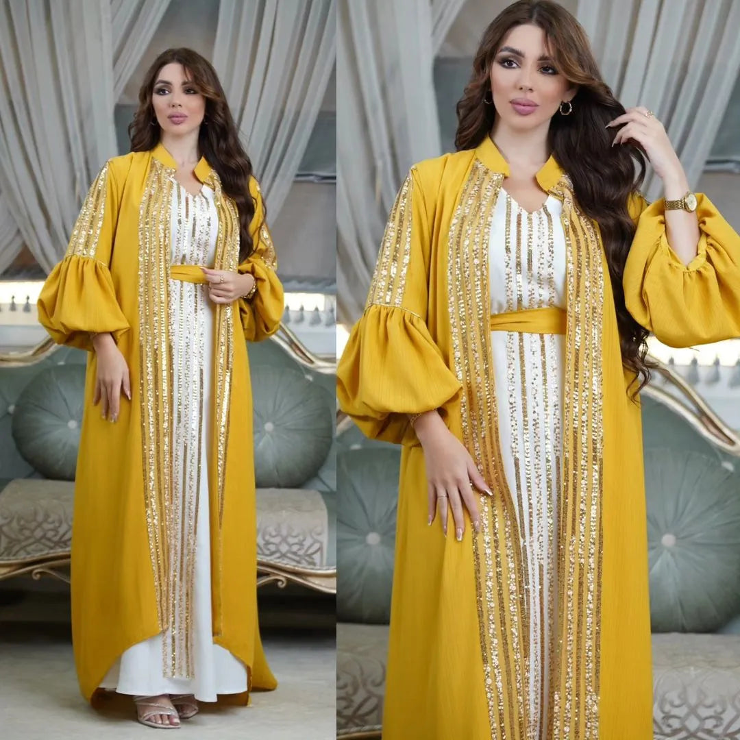 Women's Arabian Polyester Full Sleeves Sequined Casual Abaya