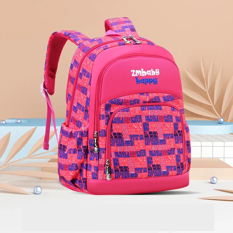 Kid's Nylon Zipper Closure Printed Pattern Trendy School Backpack