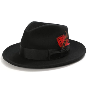 Men's Wool Feather Pattern Winter Formal Wear Brim Warm Hats