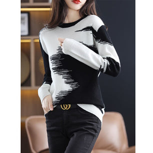 Women's O-Neck Acrylic Patchwork Pattern Casual Wear Sweaters