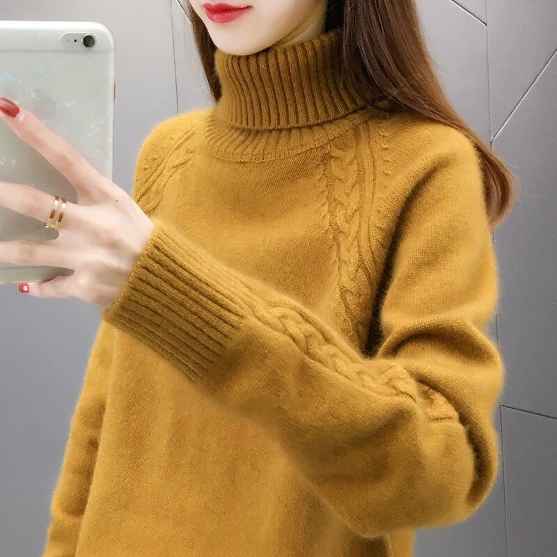 Women's Acrylic Turtleneck Full Sleeves Casual Pullover Sweater