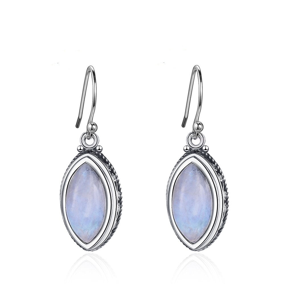 Women's Tibetan Silver Moonstone Geometric Pattern Party Earrings