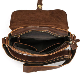 Men's Genuine Leather Solid Pattern Crossbody Casual Shoulder Bag