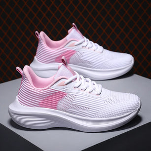 Women's Mesh Round Toe Lace-Up Closure Sports Wear Sneakers