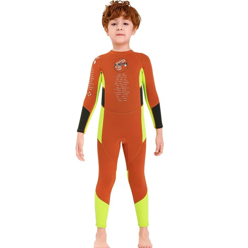 Kid's Boy O-Neck Neoprene Full Sleeve Printed Pattern Swimsuit