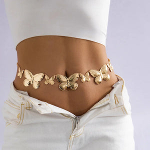 Women's Metal Buckle Closure Butterfly Pattern Belly Chain Belts