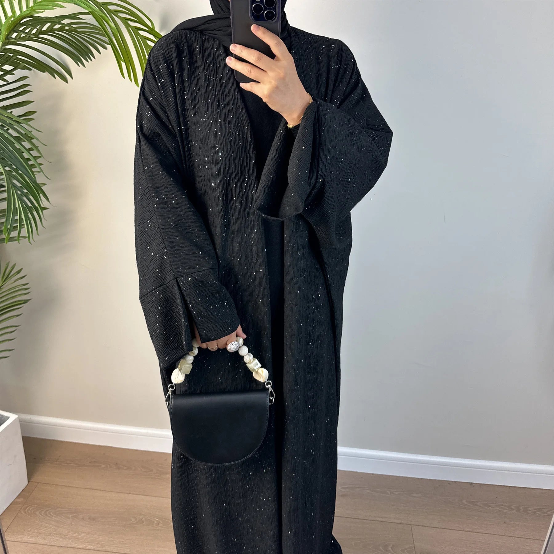 Women's Arabian Polyester Full Sleeves Patchwork Pattern Abaya