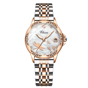 Women's Stainless Steel Buckle Clasp Waterproof Quartz Watch