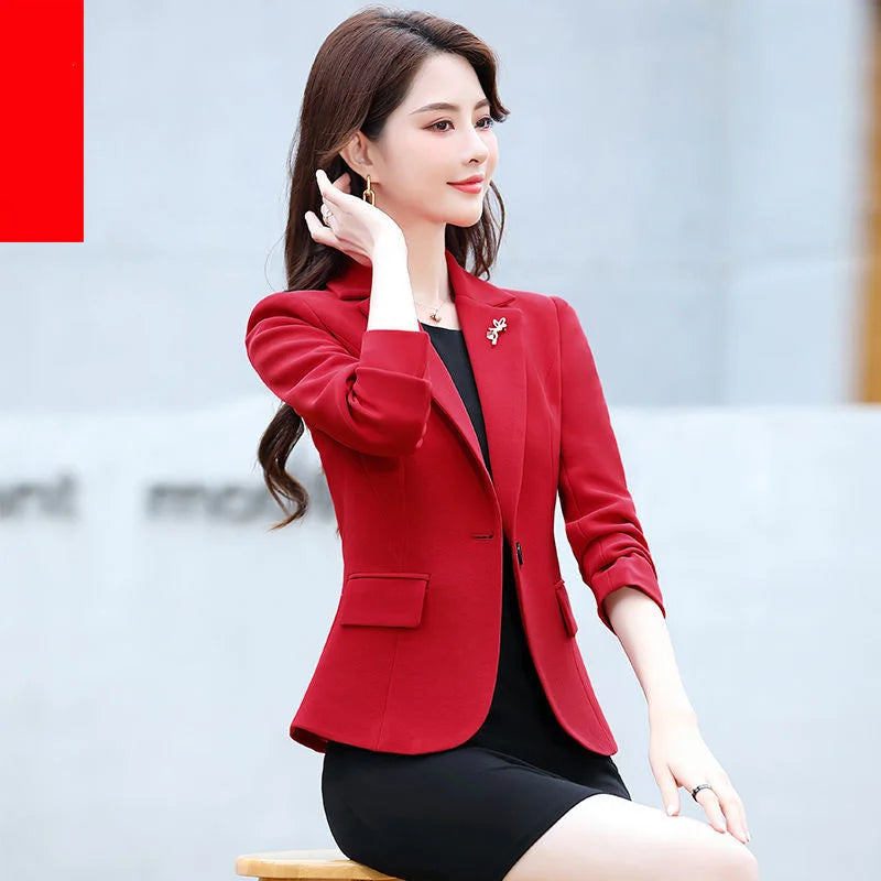 Women's Polyester Notched Full Sleeves Single Button Blazer