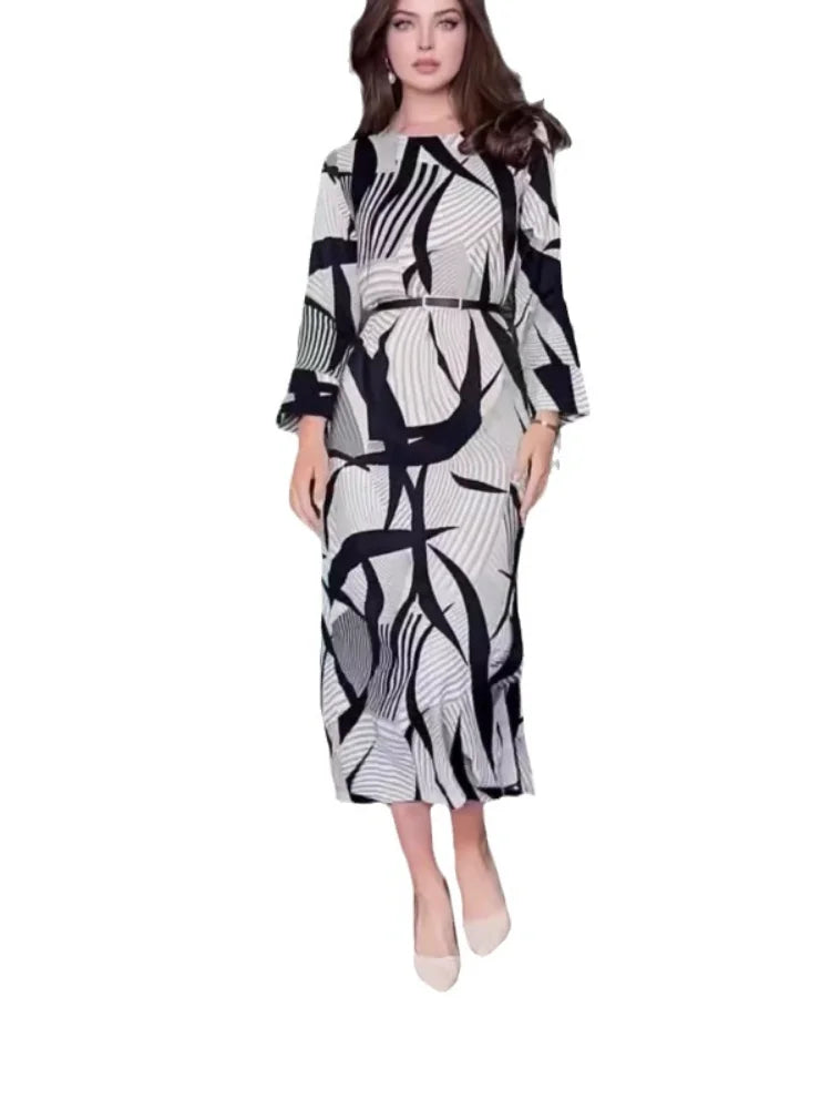 Women's Arabian Polyester Full Sleeves Printed Pattern Dress