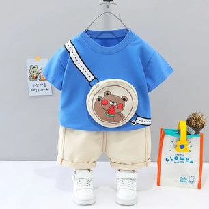 Kid's Boys Cotton Short Sleeves Cartoon Pattern Casual Clothes