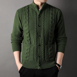 Men's Polyester Stand Collar Full Sleeves Single Breasted Sweater