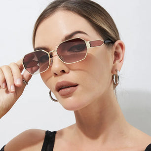 Women's Alloy Frame Acrylic Lens Polygon Shape Vintage Sunglasses