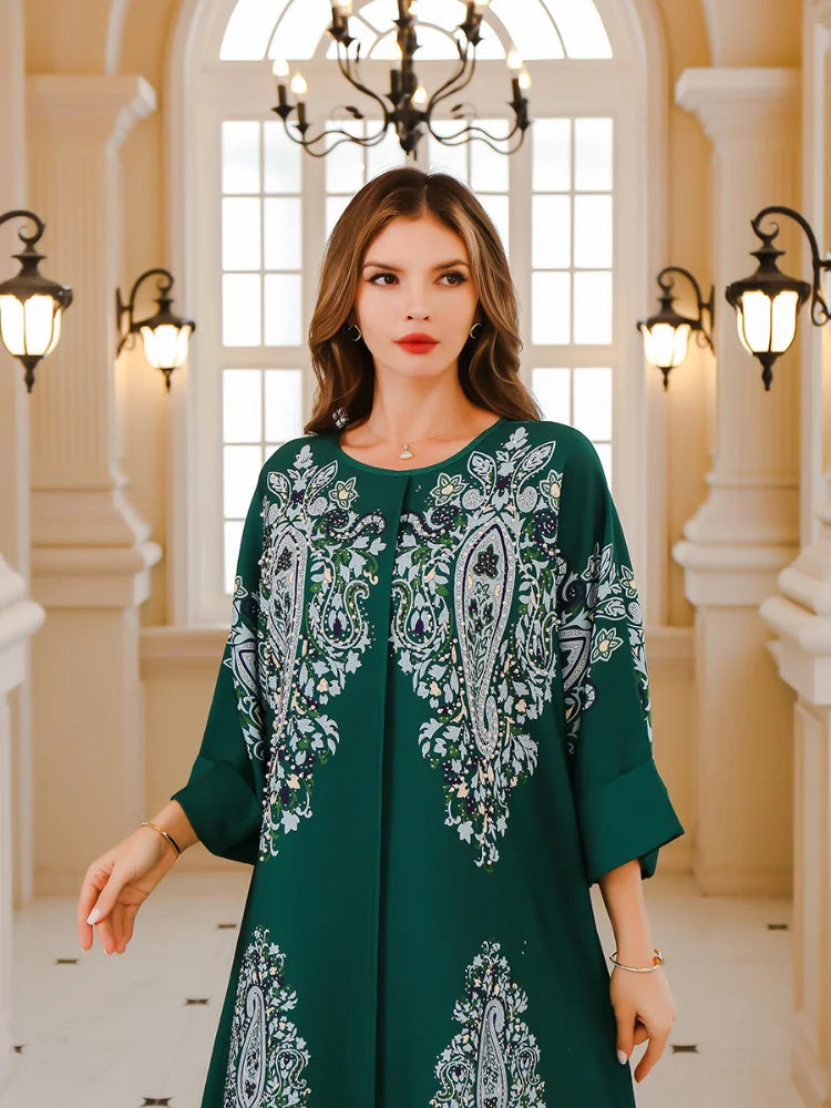 Women's Arabian Polyester Full Sleeves Embroidery Pattern Dress