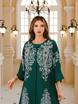 Women's Arabian Polyester Full Sleeves Embroidery Pattern Dress