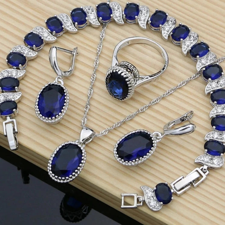 Women's 925 Sterling Silver Zircon Geometric Trendy Jewelry Set