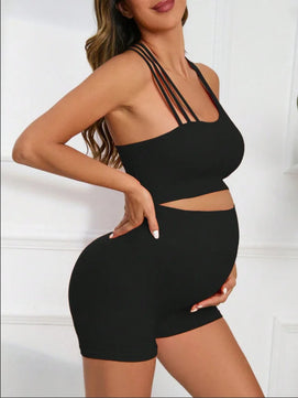 Women's Polyester Square-Neck Sleeveless Solid Maternity Dress