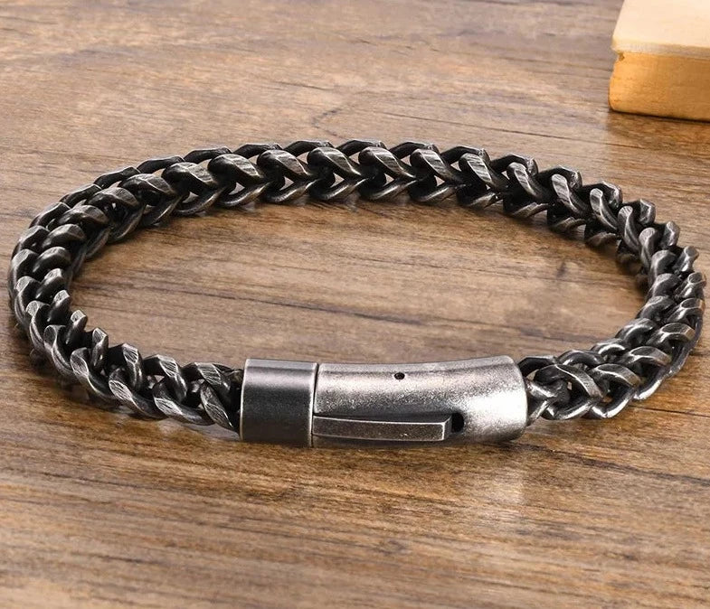 Men's Metal Stainless Steel Easy-Hook Clasp Double Layer Bracelet