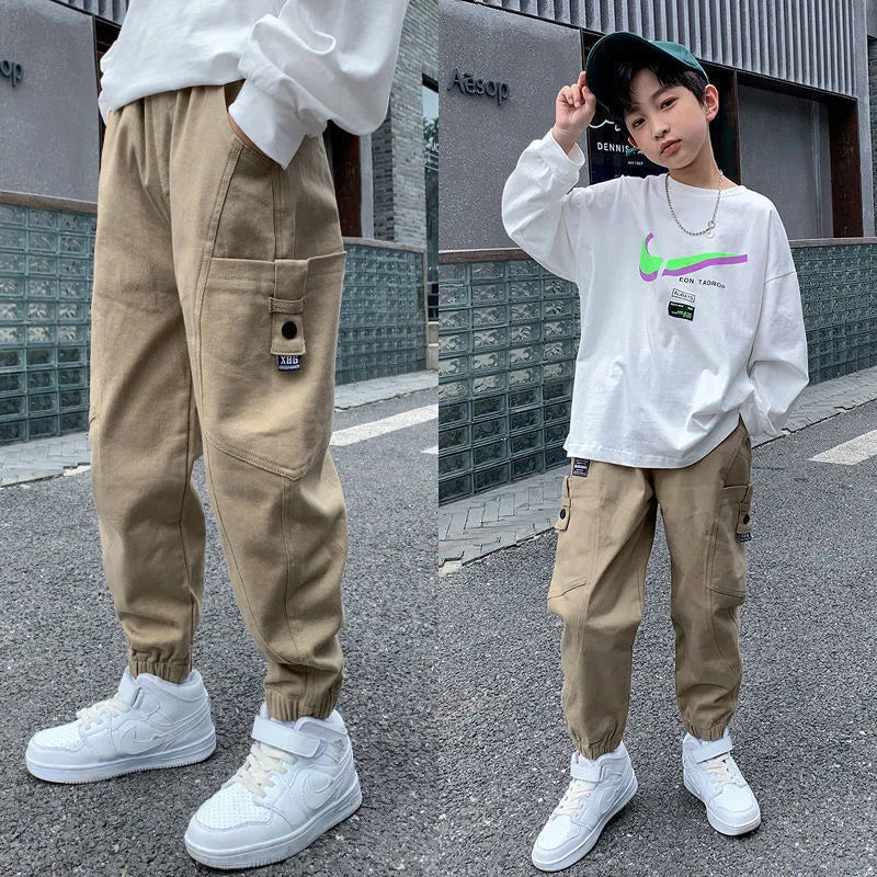 Kid's Boy Cotton Mid Waist Elastic Closure Casual Wear Trousers