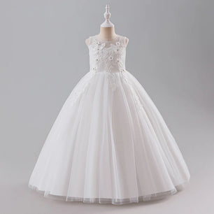 Baby Girl's Polyester O-Neck Sleeveless Embroidered Princess Dress