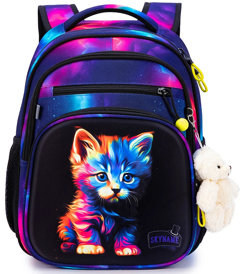 Kid's Nylon Zipper Closure Cartoon Waterproof School Backpack