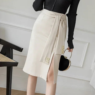 Women's Polyester Elastic High Waist Solid Pattern Casual Skirts