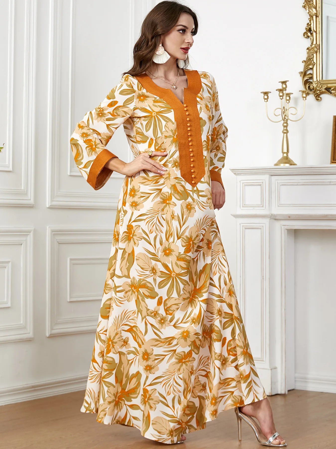 Women's Arabian Polyester Full Sleeves Printed Pattern Dress