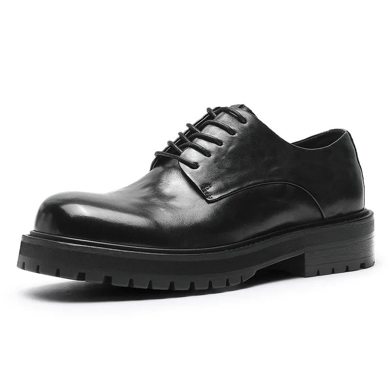 Men's Genuine Leather Round Toe Lace-up Closure Casual Shoes