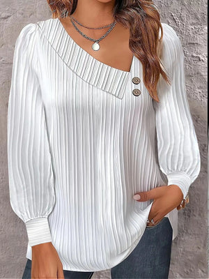 Women's Polyester V-Neck Long Sleeves Solid Pattern Mini Blouse