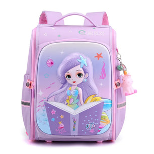 Kid's Girl Nylon Zipper Closure Mermaid Pattern School Backpack