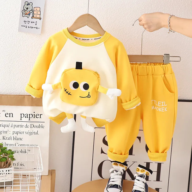 Kid's Boy Cotton O-Neck Full Sleeves Pullover Cartoon Trendy Suit