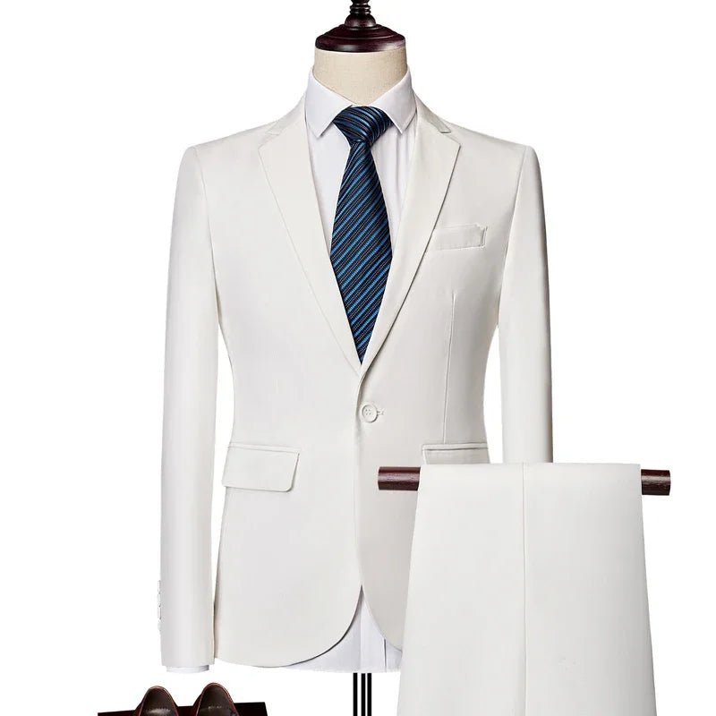 Men's Viscose Notched Long Sleeve Single Breasted Blazers Set