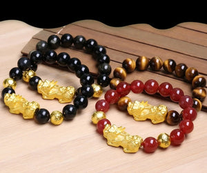 Men's Stone Round Pattern Bezel Setting Ethnic Pixiu Bracelet