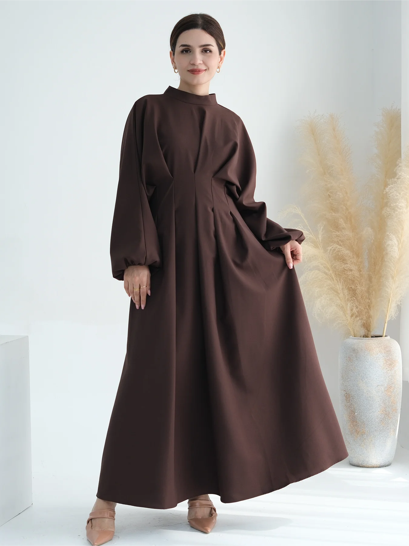 Women's Arabian Polyester Full Sleeves Solid Pattern Casual Dress