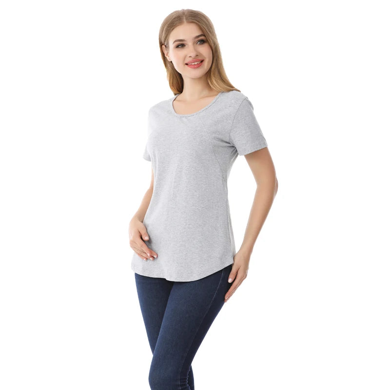 Women’s Cotton O-Neck Short Sleeves Solid Pattern Maternity Top