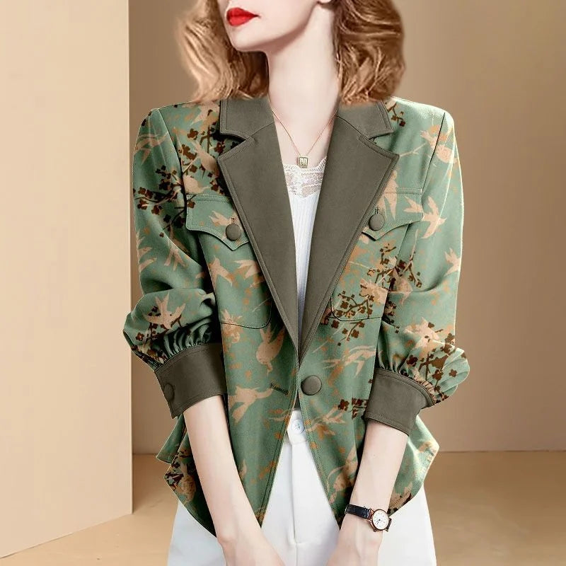 Women's Polyester Notched Full Sleeves Single Breasted Blazer