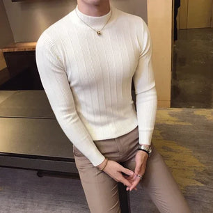 Men's Polyester Turtleneck Full Sleeves Solid Pattern Sweater