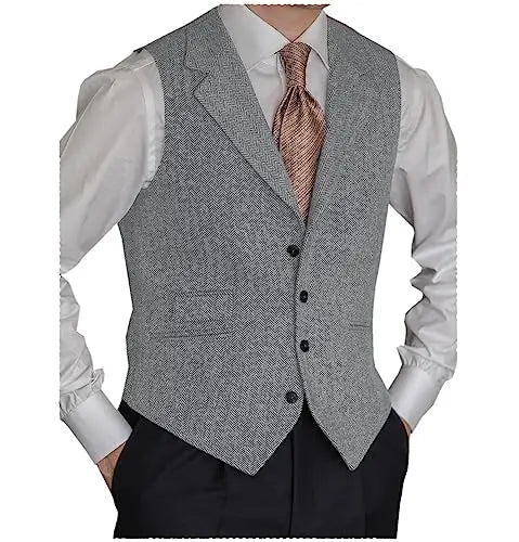 Men's Cotton V-Neck Sleeveless Plain Single Breasted Formal Vests