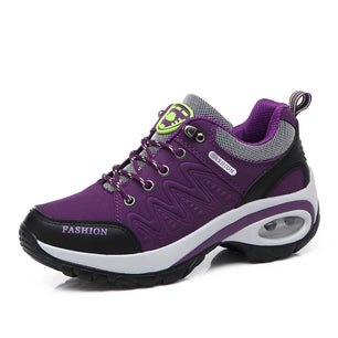 Women's PU Round Toe Lace-Up Closure Waterproof Running Sneakers