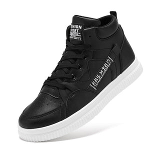 Men's Leather Round Toe Lace-up Closure Sports Wear Sneakers