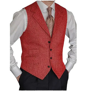 Men's Cotton V-Neck Sleeveless Plain Single Breasted Formal Vests