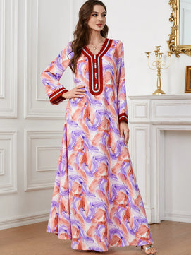 Women's Arabian Polyester Full Sleeves Printed Pattern Dress