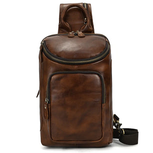 Men's Genuine Leather Zipper Closure Solid Pattern Shoulder Bag